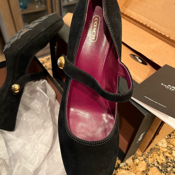 Suede black coach Mary Jane heels nwb - Picture 4 of 6
